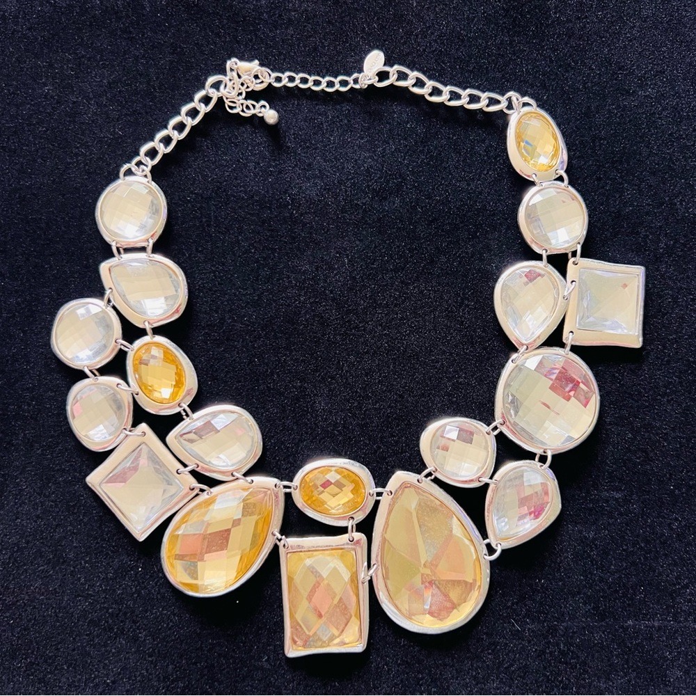 Vintage Traci Lynn Silver Tone Chunky Rhinestone Necklace